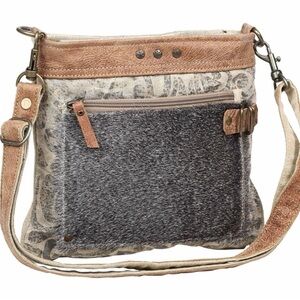 Myra Bag Hide & Floral Upcycled Canvas Crossbody Bag